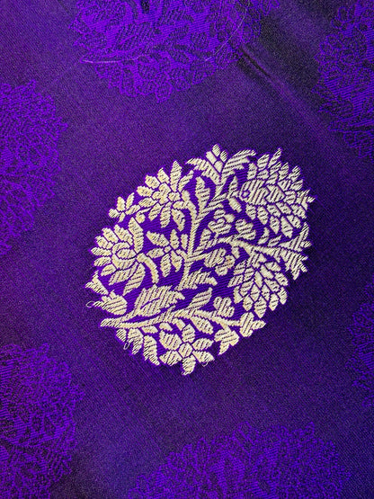 Deep Purple Pure Tanchoi Silk Handwoven Banarasi Saree