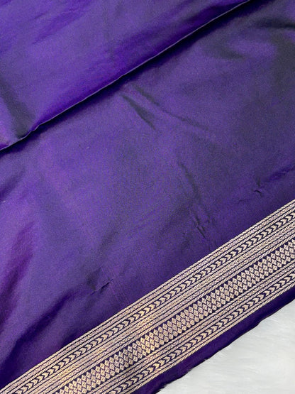 Deep Purple Pure Tanchoi Silk Handwoven Banarasi Saree