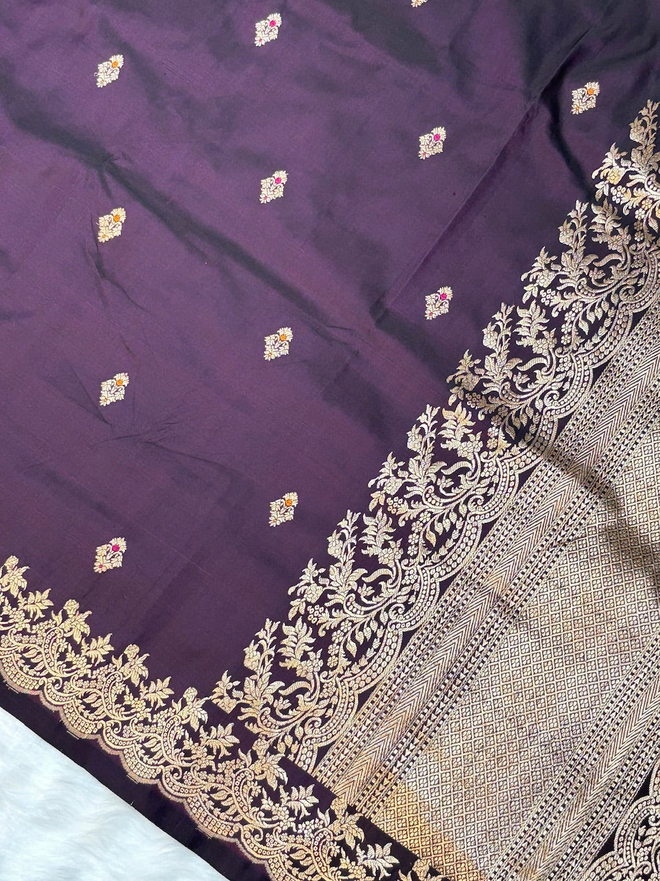 Wine Pure Mashru Silk Handwoven Banarasi Saree