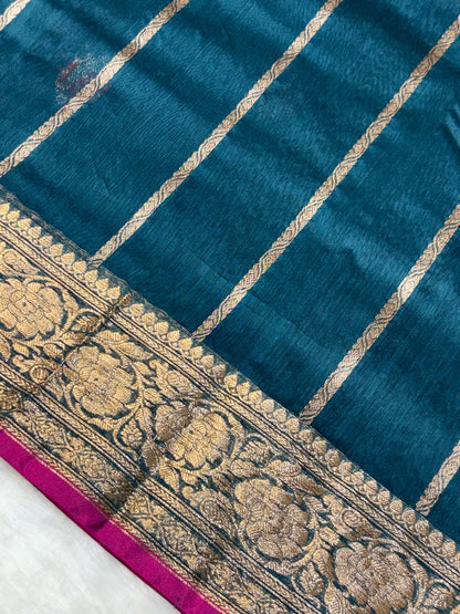Teal Green Banarasi Pure Cotton Silk Saree
