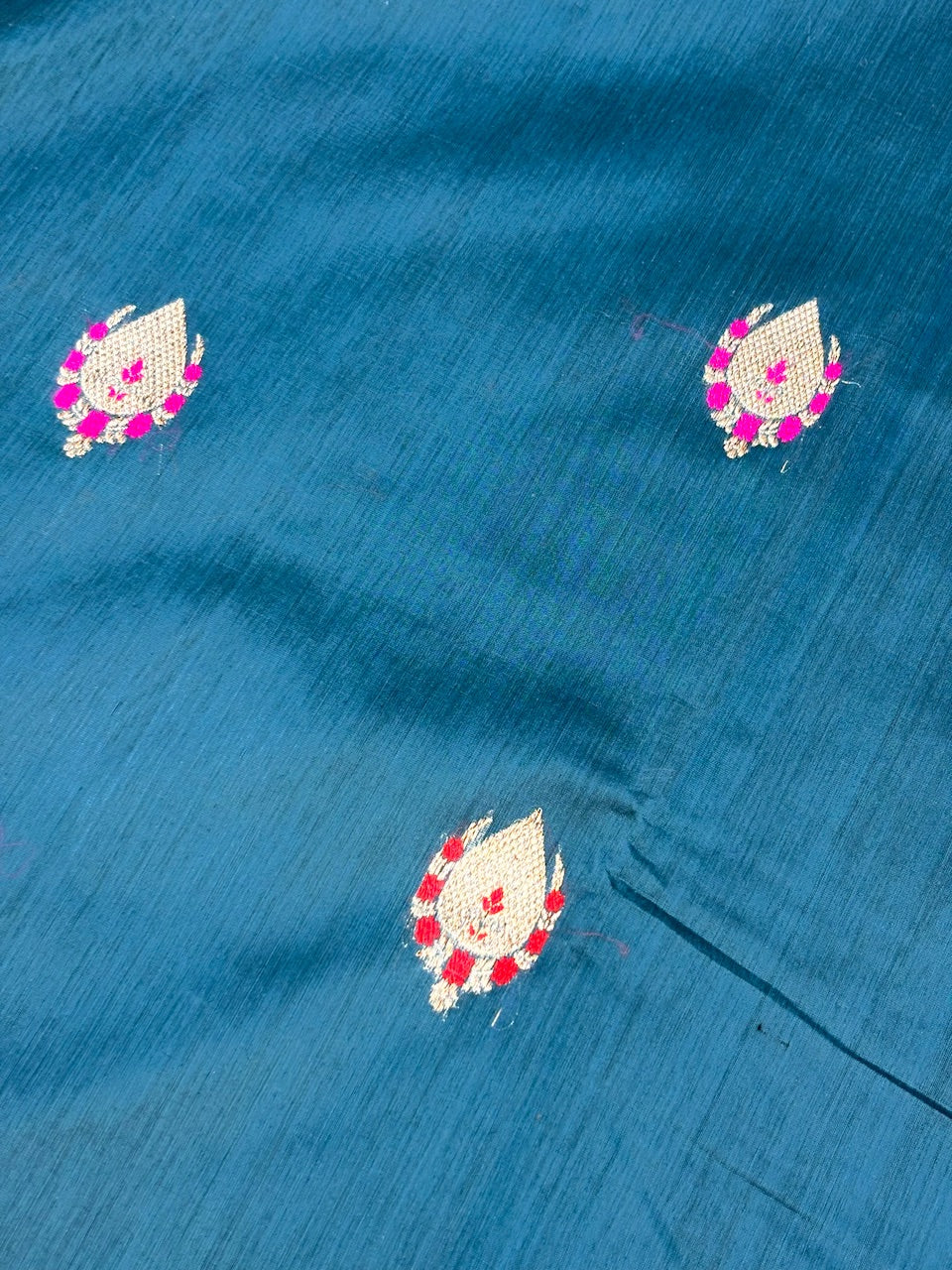 Teal Green Banarasi Pure Cotton Silk Saree