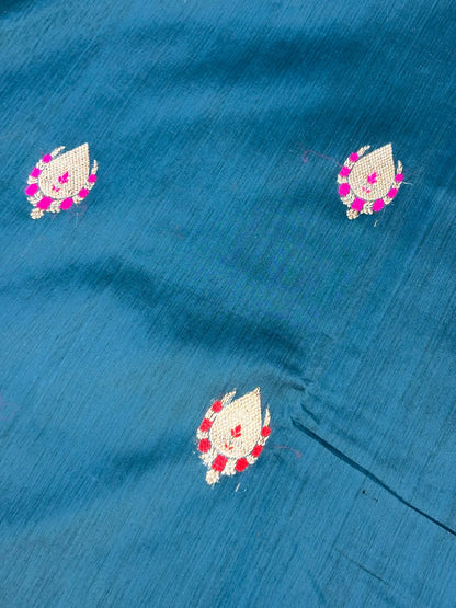 Teal Green Banarasi Pure Cotton Silk Saree