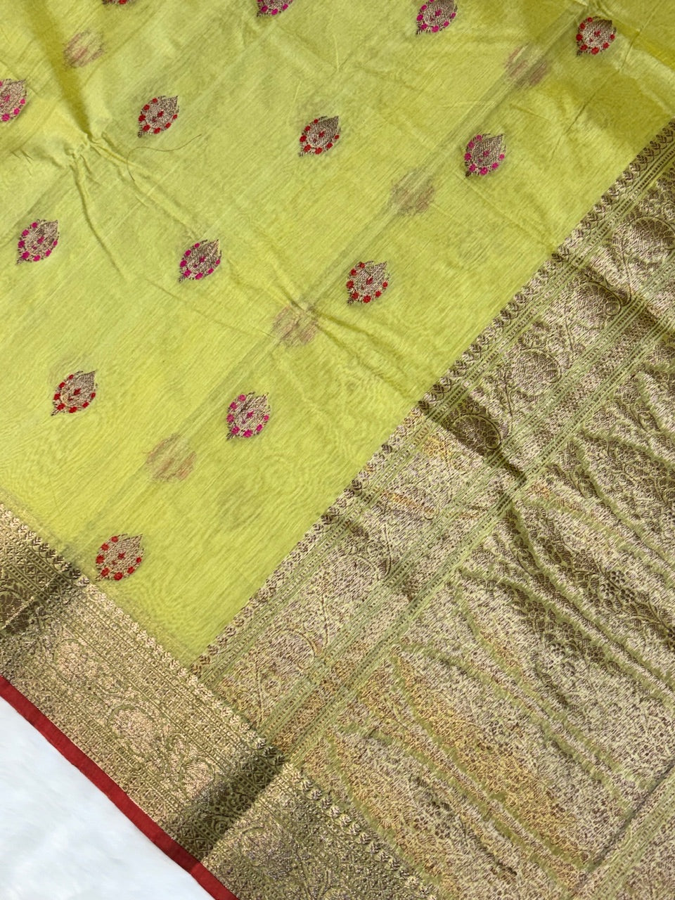 Olive Gold Banarasi Pure Cotton Silk Saree