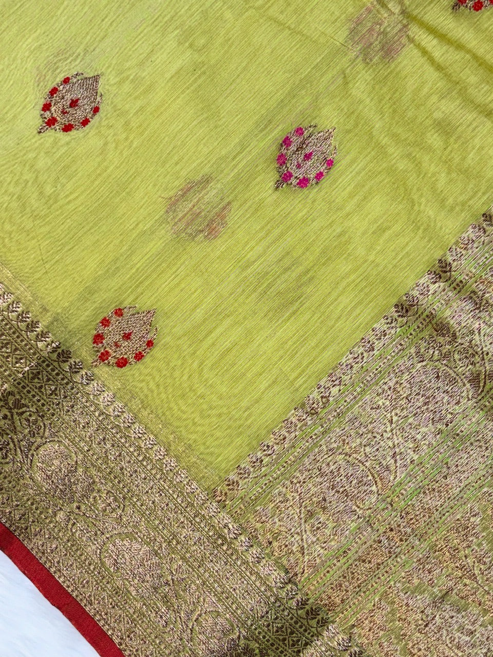 Olive Gold Banarasi Pure Cotton Silk Saree