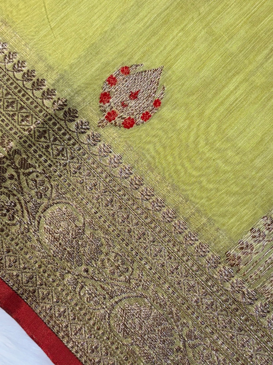 Olive Gold Banarasi Pure Cotton Silk Saree
