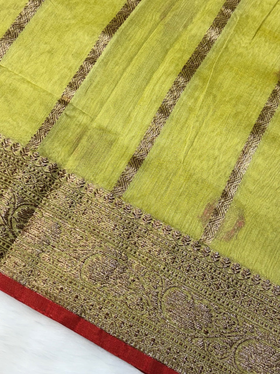 Olive Gold Banarasi Pure Cotton Silk Saree
