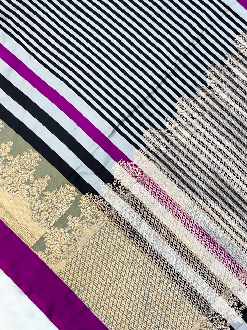 Royal Purple Checks Pure Mashru Silk Handwoven Banarasi Saree