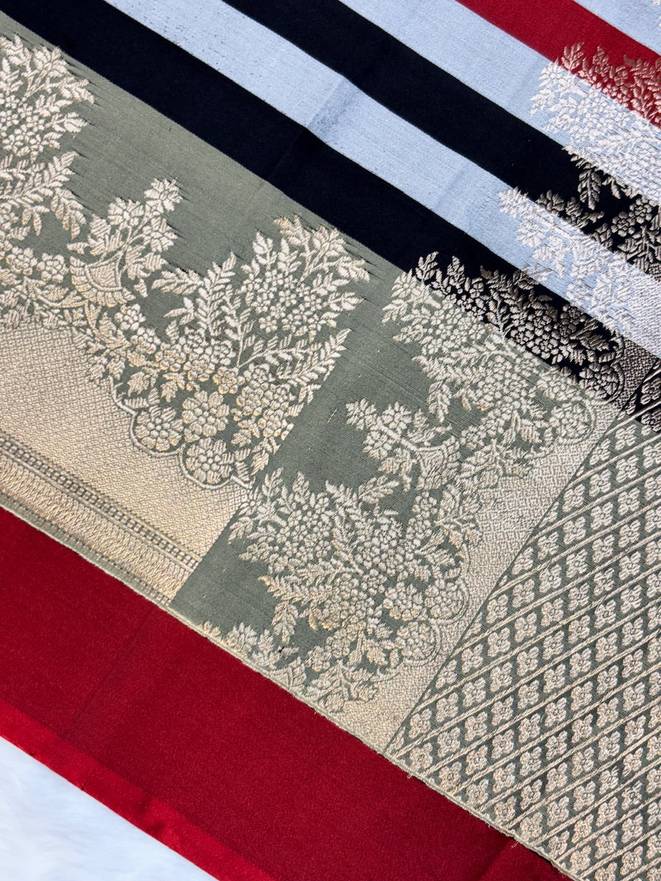 Red Checks Pure Mashru Silk Handwoven Banarasi Saree