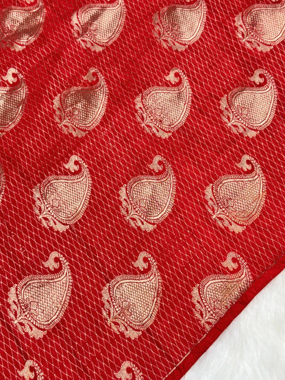 Red Checks Pure Mashru Silk Handwoven Banarasi Saree