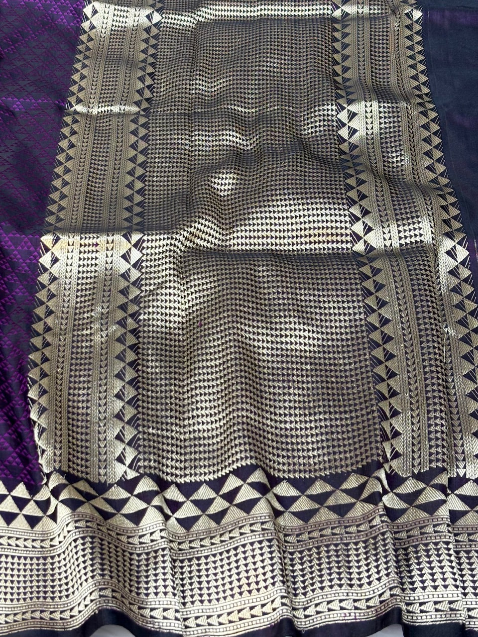 Wine Purple Pure Tanchoi Mashru Silk Handwoven Banarasi Saree