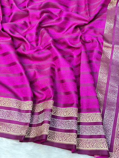 Hot Pink Pure Tanchoi Mashru Silk Handwoven Banarasi Saree