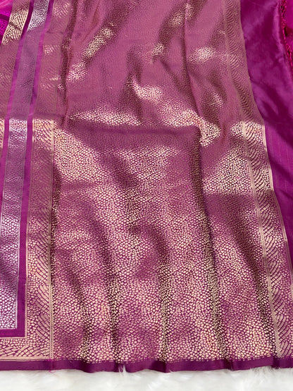 Hot Pink Pure Tanchoi Mashru Silk Handwoven Banarasi Saree