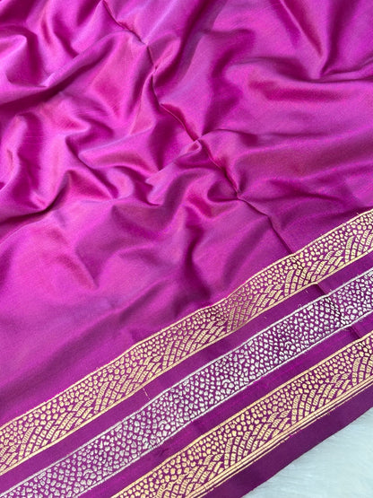 Hot Pink Pure Tanchoi Mashru Silk Handwoven Banarasi Saree