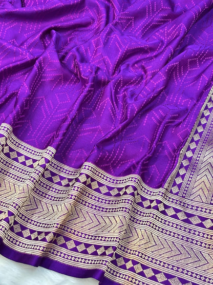 Purple Pure Tanchoi Silk Buti Handwoven Banarasi Saree