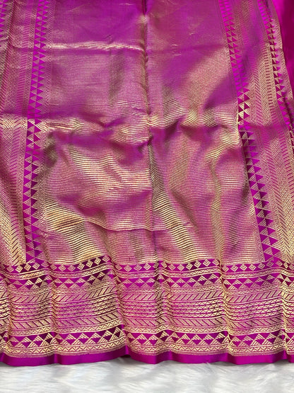 Pure Mashru Handwoven Silk Saree – Royal Fuchsia Pink Elegance
