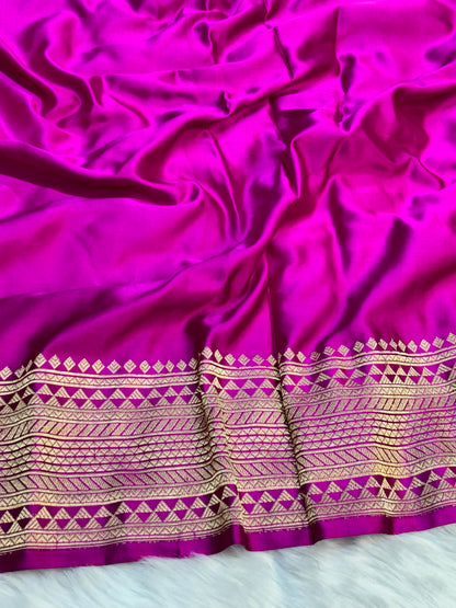 Pure Mashru Handwoven Silk Saree – Royal Fuchsia Pink Elegance