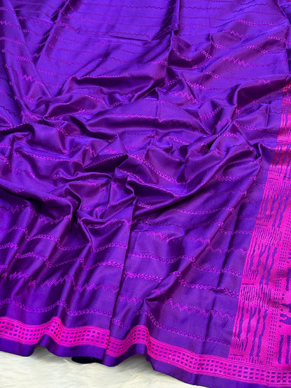 Pure Banarasi Tanchui Handwoven Silk Saree –  Purple Elegance