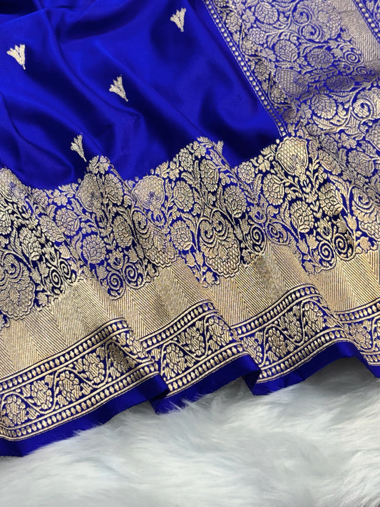 Pure Mashru Handwoven Silk Saree – Royal Blue Elegance