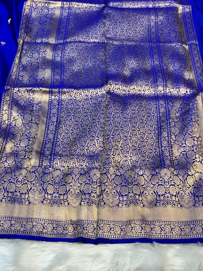 Pure Mashru Handwoven Silk Saree – Royal Blue Elegance