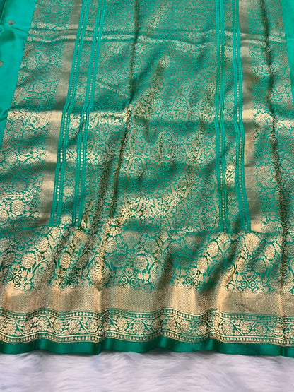 Pure Mashru Handwoven Silk Saree –  Sea Green Elegance