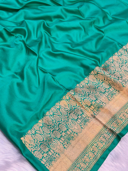 Pure Mashru Handwoven Silk Saree –  Sea Green Elegance