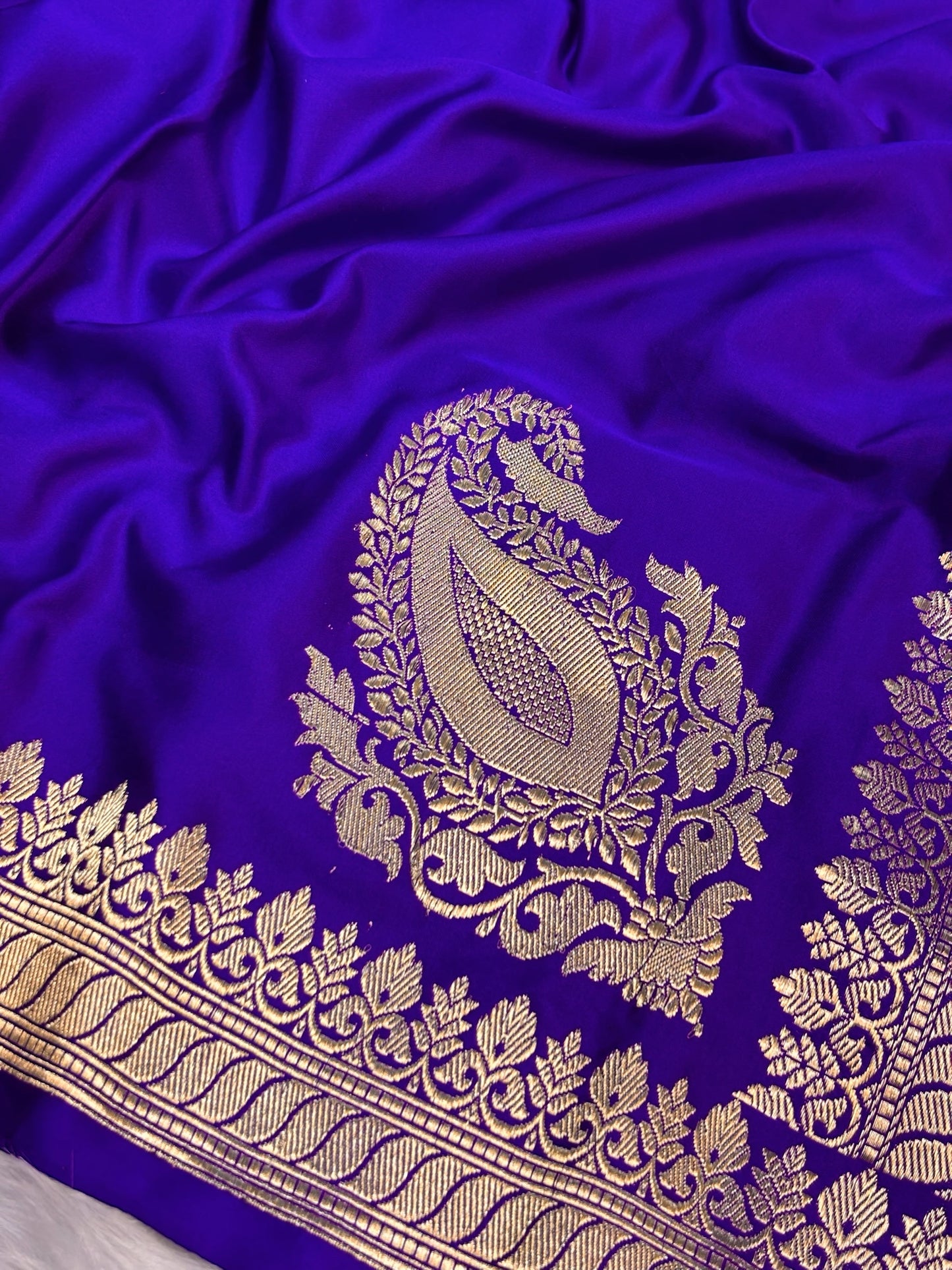 Pure Mashru Handwoven Silk Saree – Royal Blue  Elegance