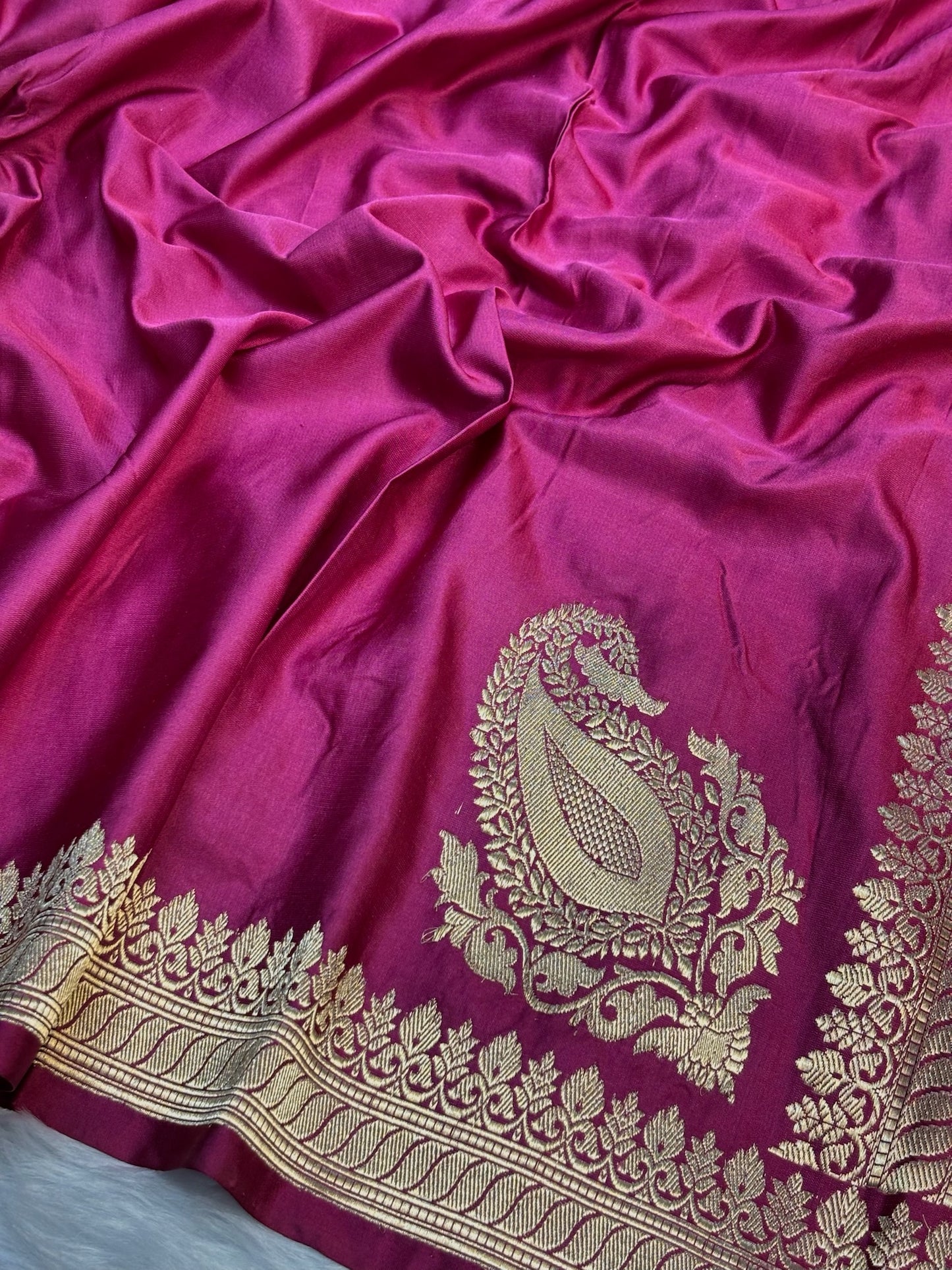 Pure Mashru Handwoven Silk Saree –  Rose Pink Elegance