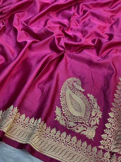 Pure Mashru Handwoven Silk Saree –  Rose Pink Elegance