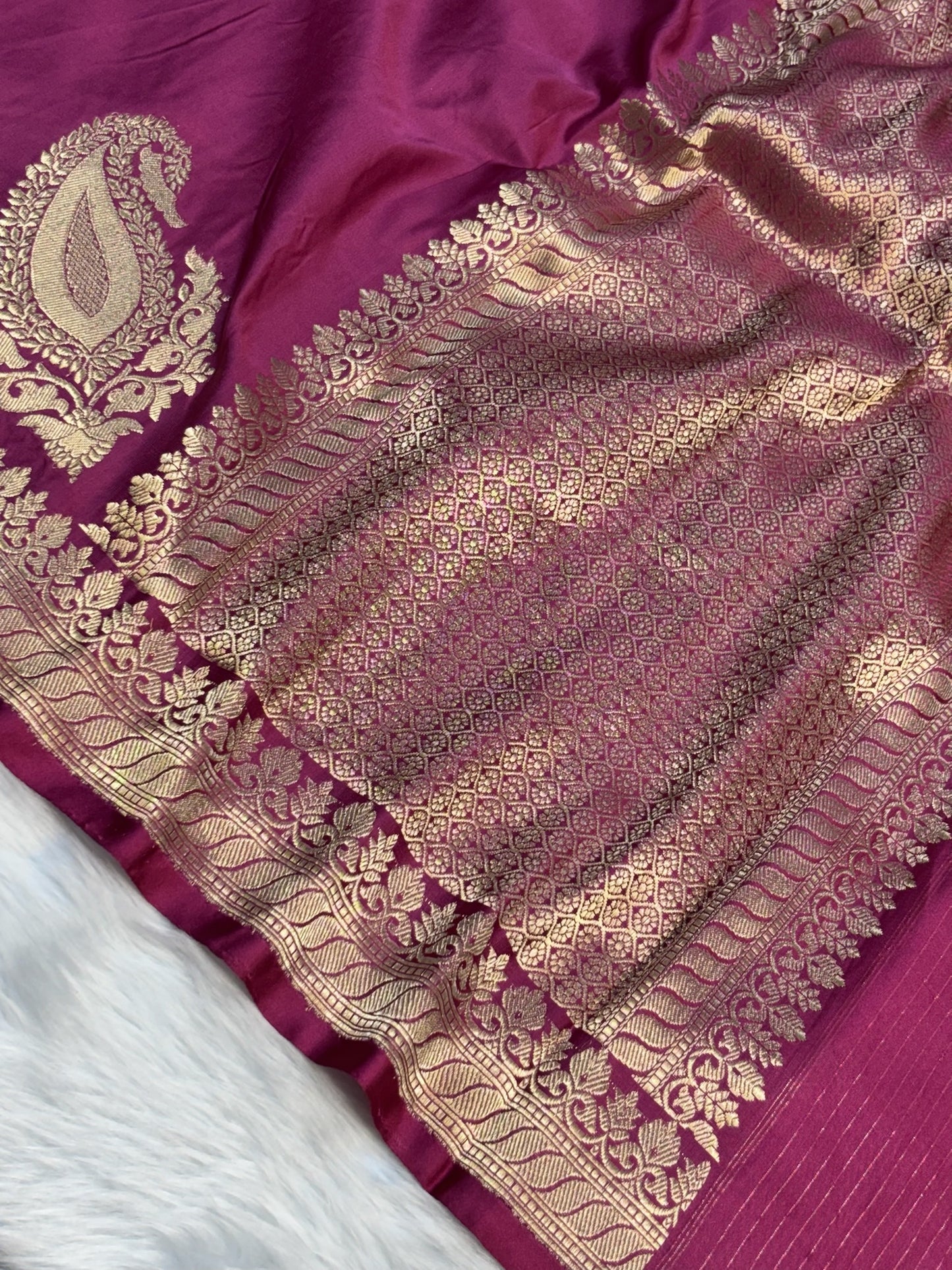 Pure Mashru Handwoven Silk Saree –  Rose Pink Elegance