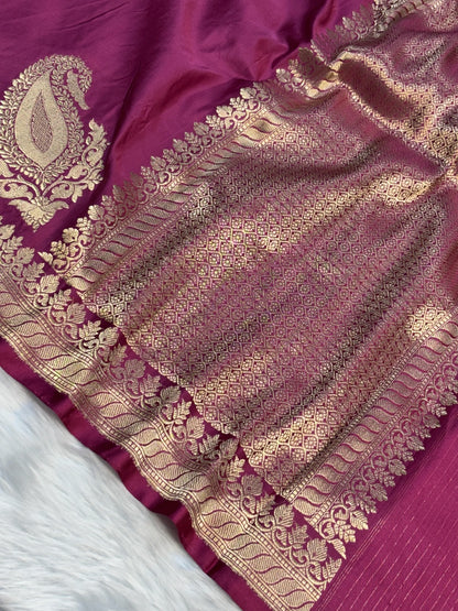 Pure Mashru Handwoven Silk Saree –  Rose Pink Elegance