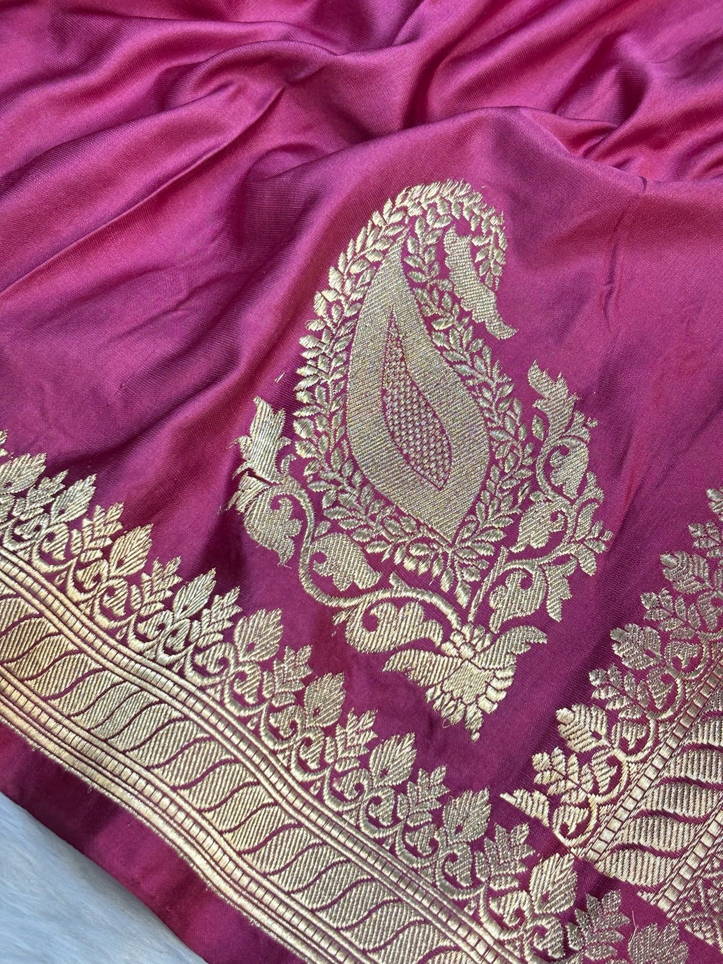 Pure Mashru Handwoven Silk Saree –  Rose Pink Elegance