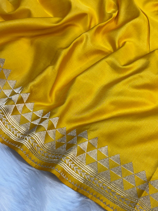 Pure Mashru Handwoven Silk Saree – Yellow Elegance