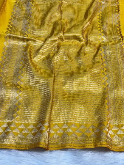 Pure Mashru Handwoven Silk Saree – Yellow Elegance