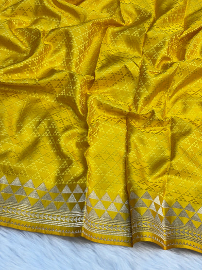 Pure Mashru Handwoven Silk Saree – Yellow Elegance