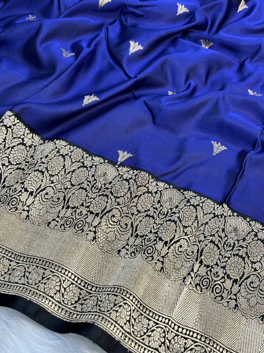 Pure Mashru Handwoven Silk Saree – Royal Blue Elegance