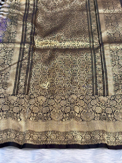 Pure Mashru Handwoven Silk Saree – Royal Blue Elegance