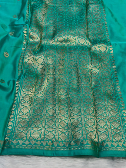 Pure Mashru Handwoven Silk Saree –  Sea Blue Elegance