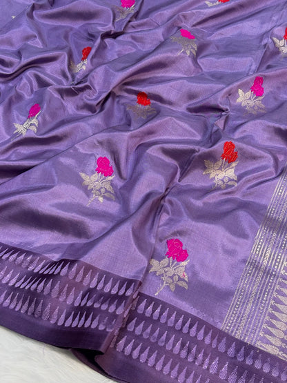Lavender Handwoven Banarasi Pure Silk Saree