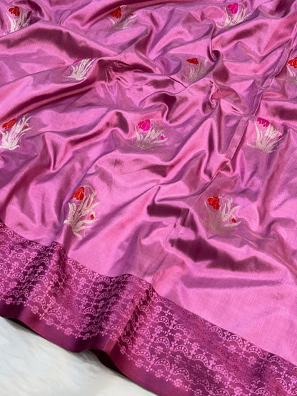 Rose Pink Vintage Handwoven Banarasi Pure Silk Saree