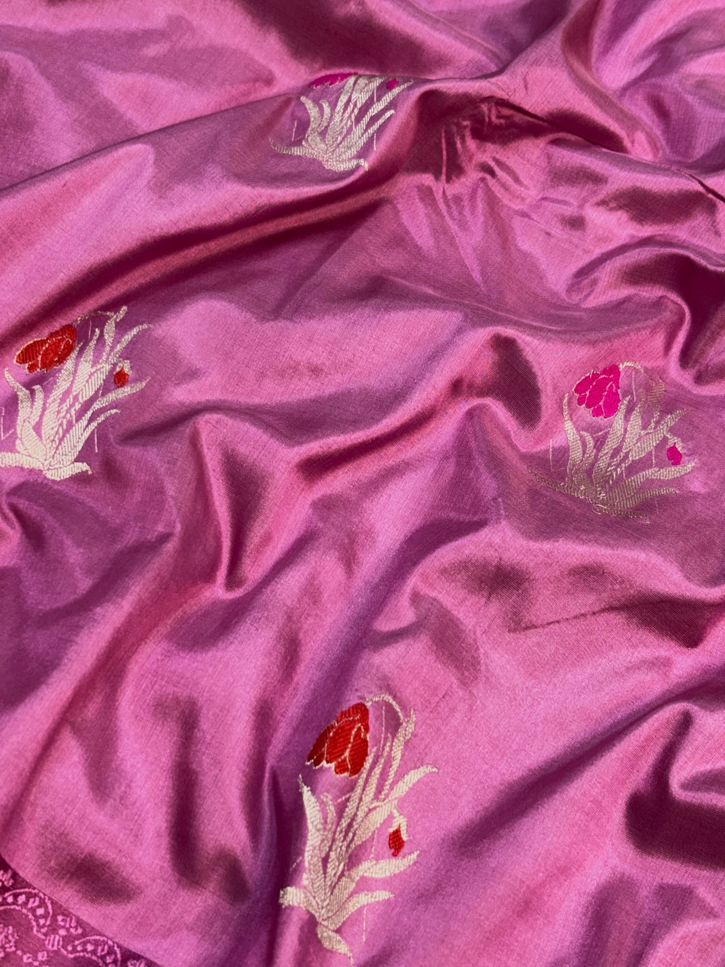 Rose Pink Vintage Handwoven Banarasi Pure Silk Saree