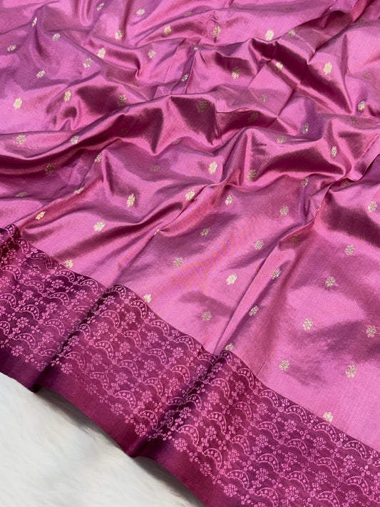 Rose Pink Vintage Handwoven Banarasi Pure Silk Saree