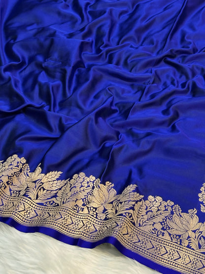 Pure Mashru Handwoven Silk Saree – Royal Blue Elegance