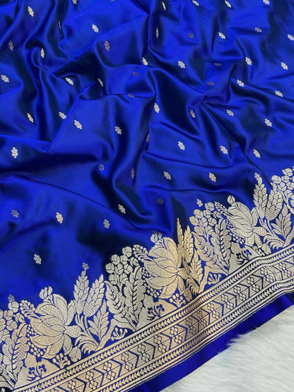 Pure Mashru Handwoven Silk Saree – Royal Blue Elegance