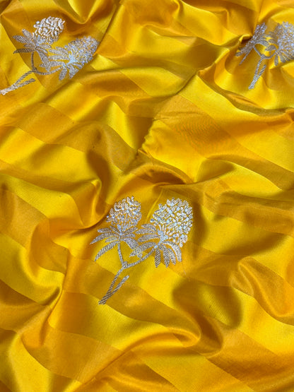 Pure Mashru Handwoven Silk Saree – Yellow Elegance