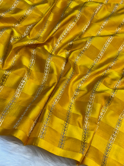 Pure Mashru Handwoven Silk Saree – Yellow Elegance