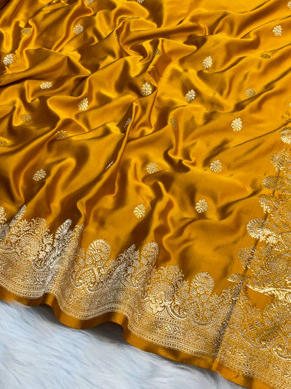 Pure Mashru Handwoven Silk Saree – Yellow Elegance