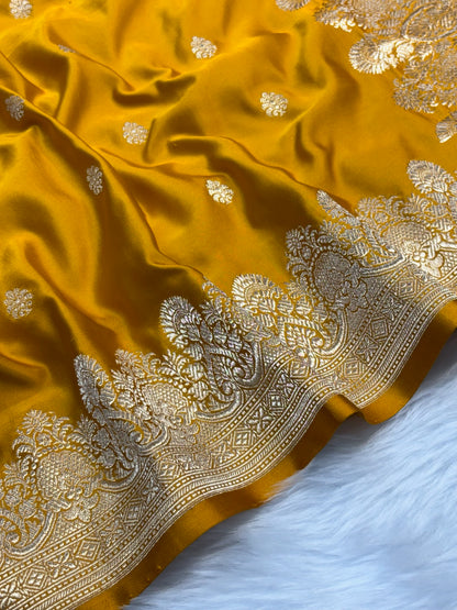 Pure Mashru Handwoven Silk Saree – Yellow Elegance