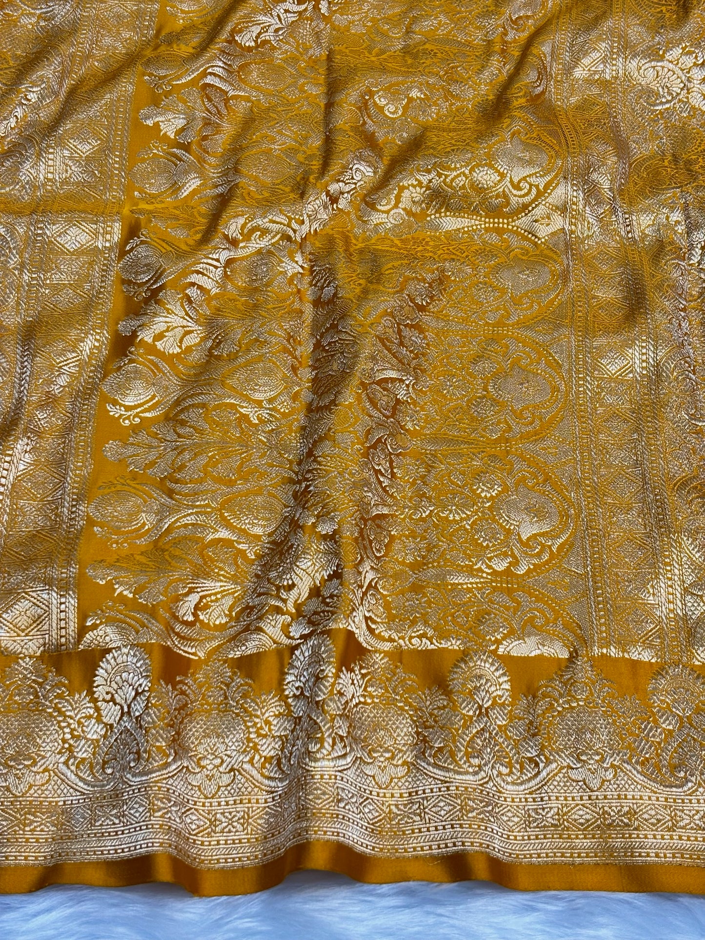Pure Mashru Handwoven Silk Saree – Yellow Elegance
