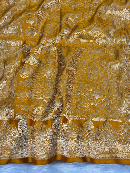 Pure Mashru Handwoven Silk Saree – Yellow Elegance