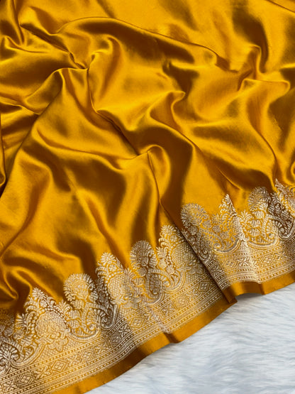 Pure Mashru Handwoven Silk Saree – Yellow Elegance